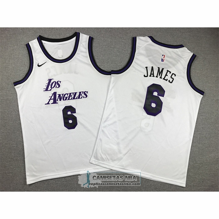 Camiseta Nino Los Angeles Lakers LeBron James NO 6 Ciudad 2022-23 Blanco